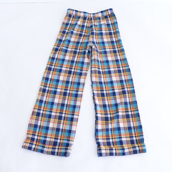 70's Inspired Yellow &  Blue Checker Print Wide Leg Pants - Picture 14 of 14